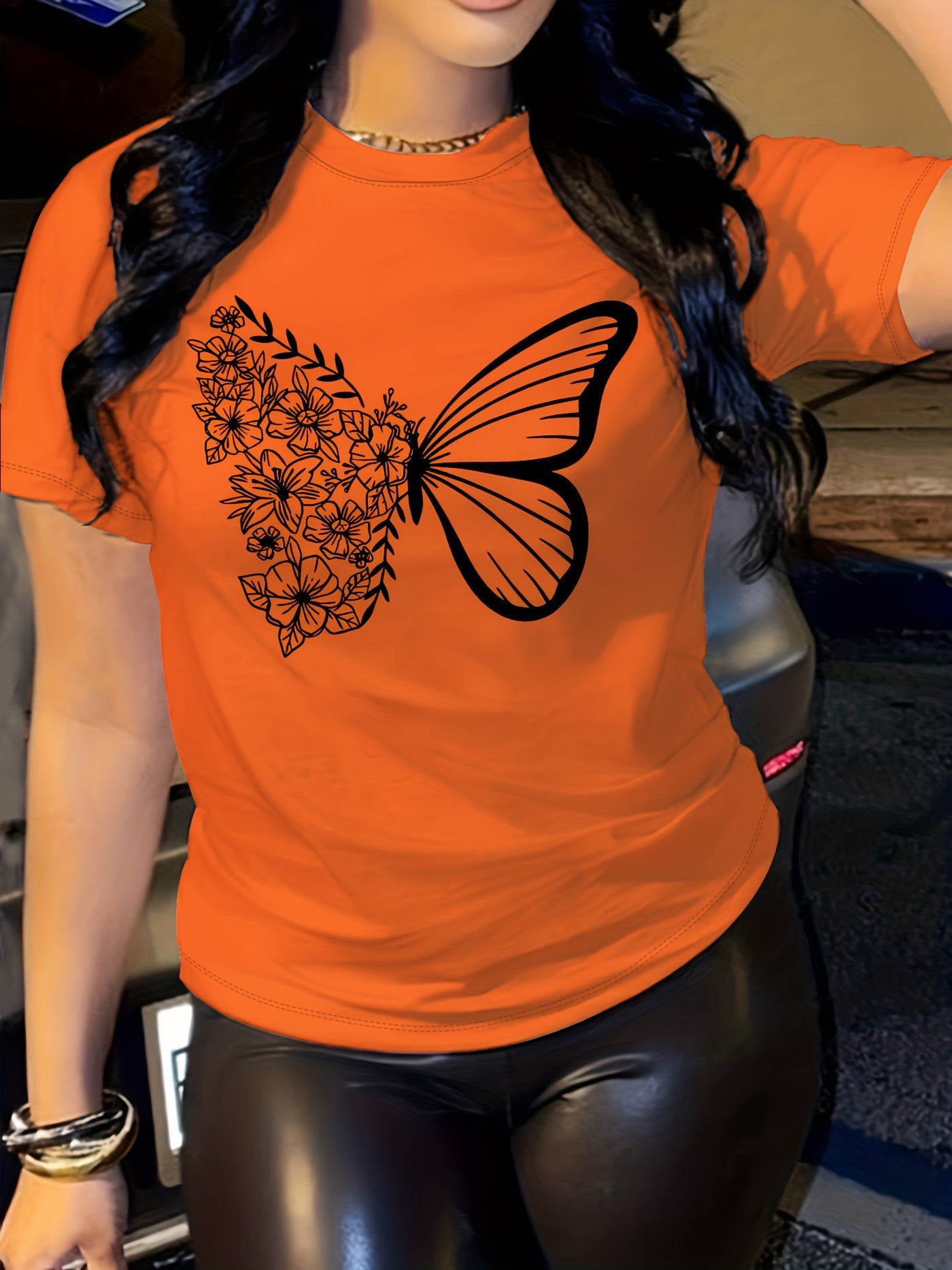 Butterfly Blossom Womens T-Shirt - Short Sleeve, Crew Neck, Lightweight & Breathable - Perfect Casual Top for Summer & Spring Wardrobe