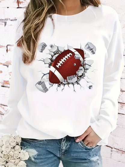 Football Print Sweatshirt, Casual Crew Neck Long Sleeve Sweatshirt, Women's Clothing