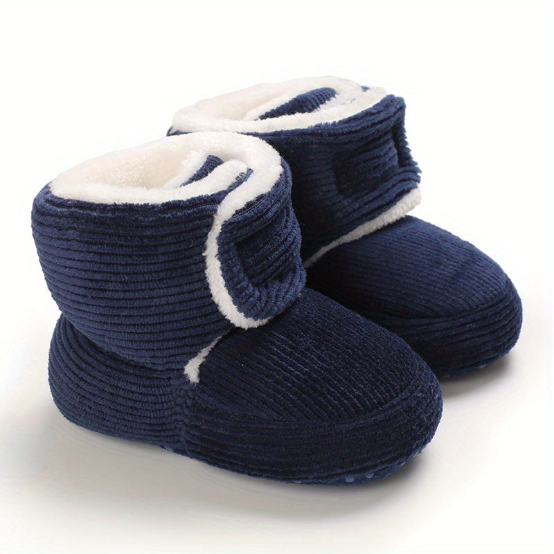 Comfortable Boots With Hook And Loop Fastener For Baby Boys, Soft And Warm Plus Fleece Boots For Indoor Outdoor, Autumn And Winter