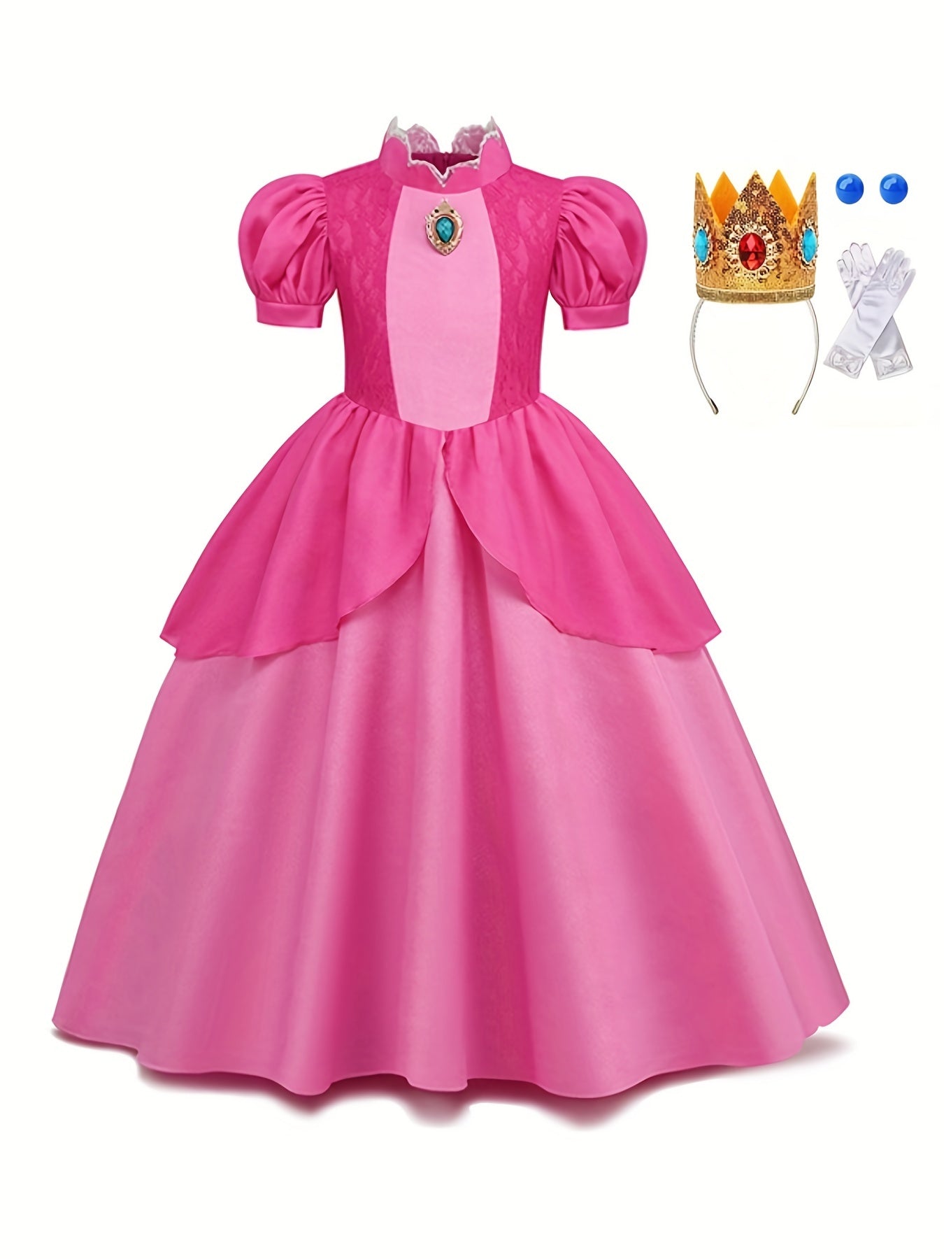 Girls Halloween Costume Princess Dress With Jewel, Puff Sleeves Dress