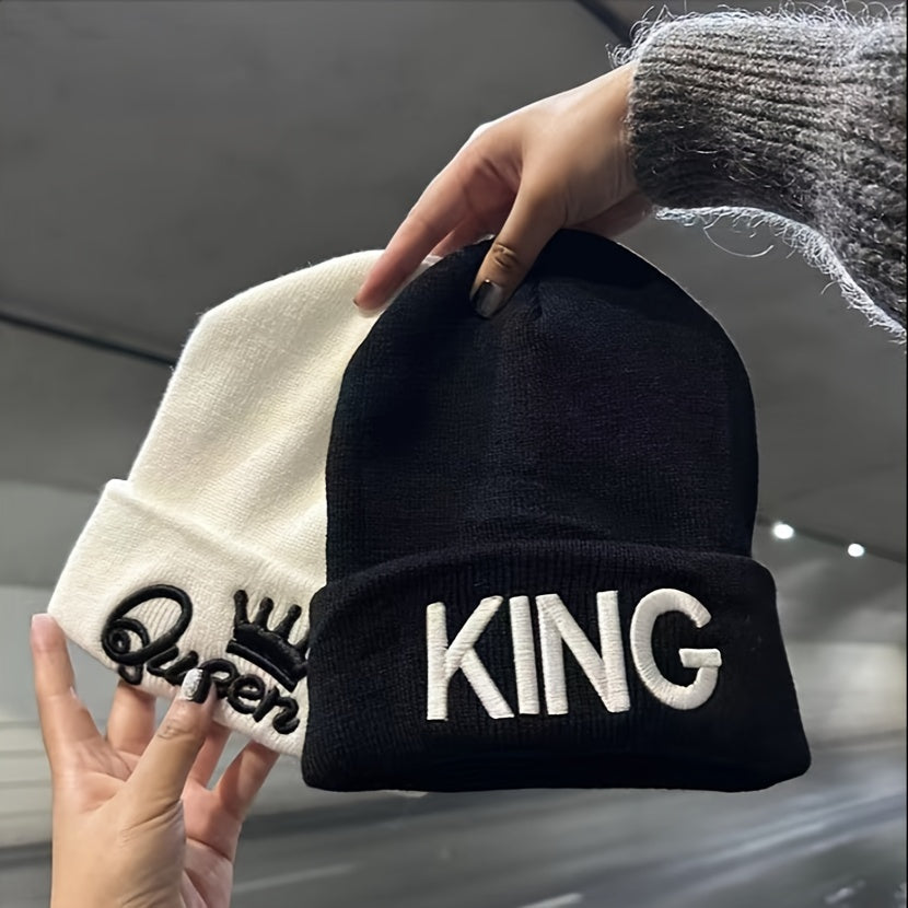 1pcMS Show Men's Fashion Knitted Hat KING&QUEEN Embroidered Hat, Ideal choice for Gifts