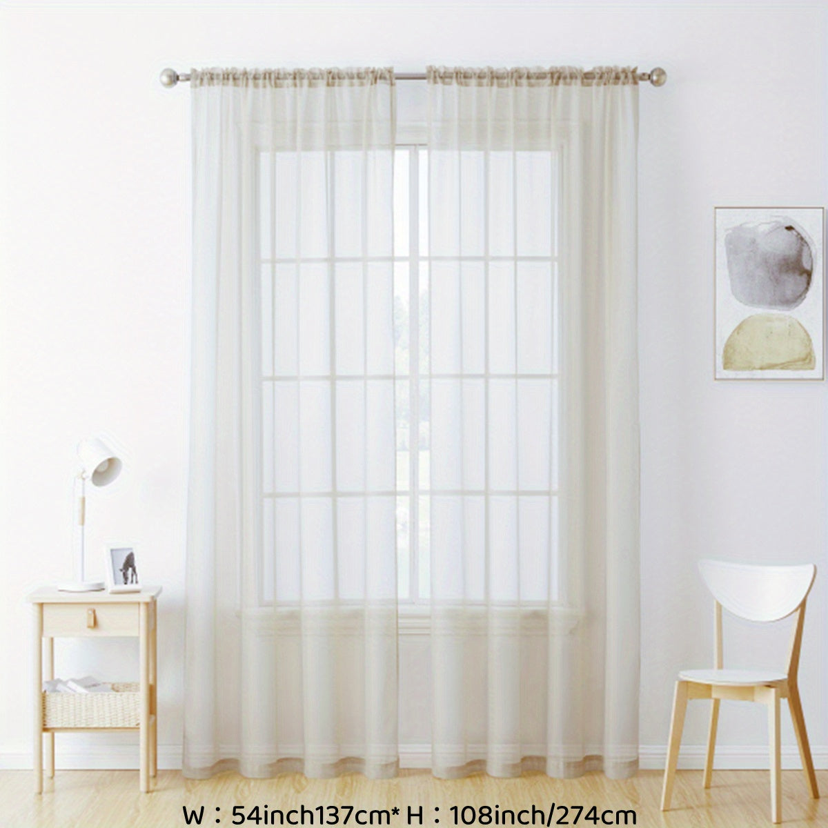 2pcs Sheer Curtain Voile Window Treatment Rod Pocket Curtain Panels For Kitchen, Bedroom And Living Room Home Decor