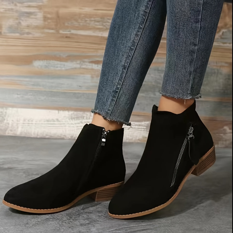 Womens Classic Low Heel Ankle Boots - Comfortable Side Zipper Shorties - Durable Stacked Heels for Casual Koningsdag Style