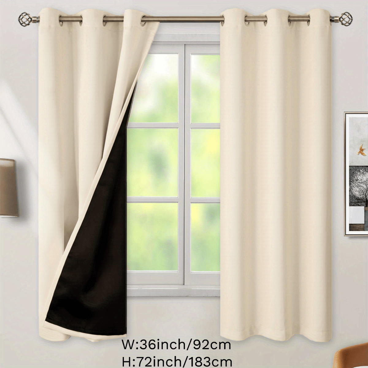 2 Panels Blackout Curtains Heat Insulation Curtain Panels With Coated Insulation Lining Suitable For Living Room, Bedroom, Kitchen, Bathroom, Home Decor, Room Decor