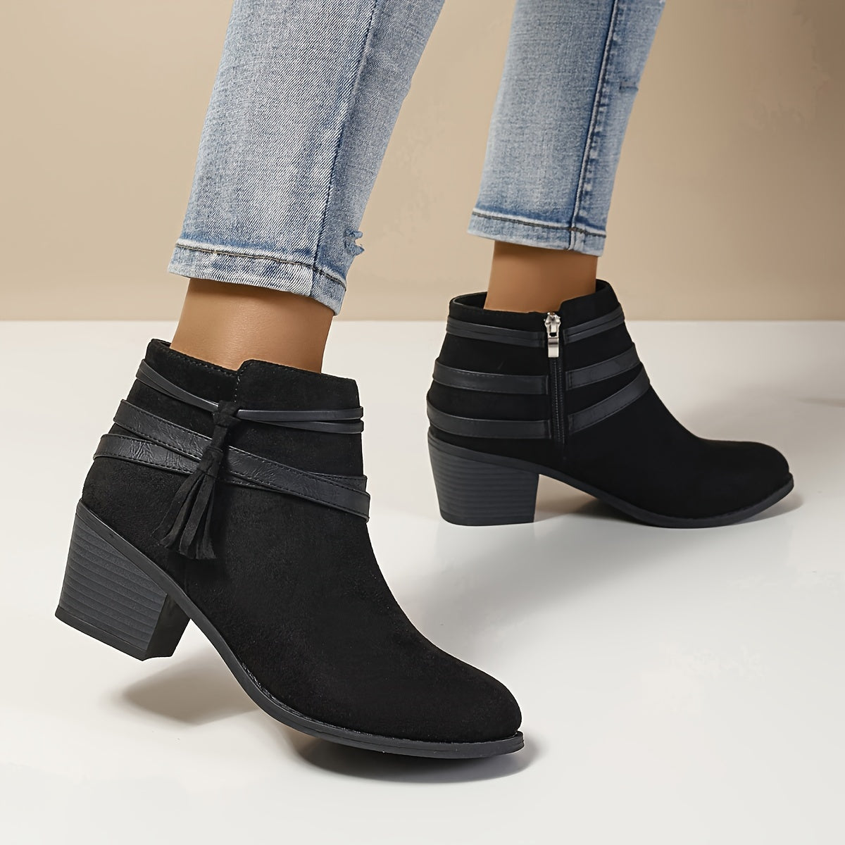 Chic & Elegant Women's Ankle Boots - Comfy Mid-Heel, Versatile All-Match Style with Easy Side Zipper for Everyday Elegance & Stability