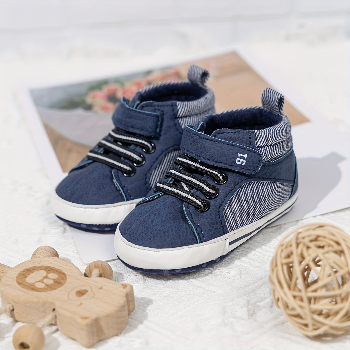 Ankle-High First-Walker Boots for Baby Boys - Soft, Non-Slip, Hook-and-Loop Fastener, Fabric Lining, Round Toe, PU Upper, Perfect for Indoor Walking, Fall and Winter Seasons