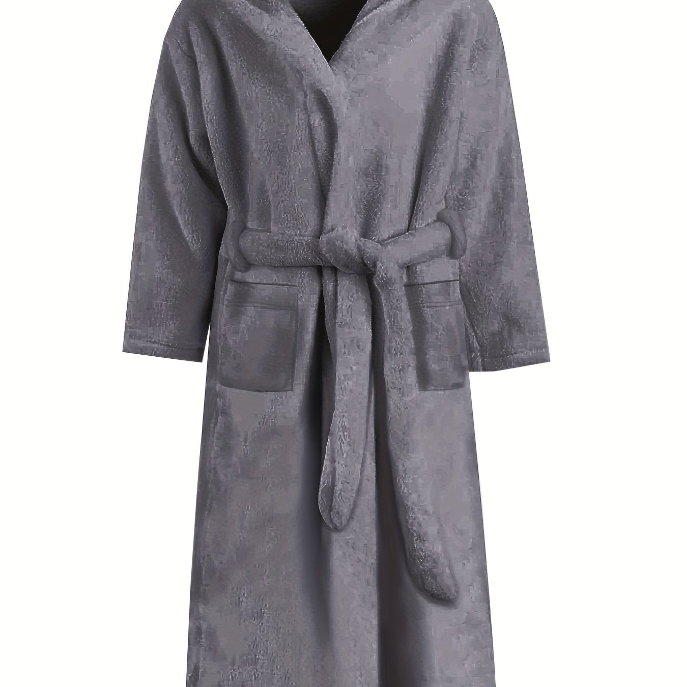 Mens Fleece Robe - Ultra-Soft, Thick, and Plush Solid Fleece with Stylish Hood, Adjustable Lace-Up Front, and Convenient Pocket - Perfect for Lounging Around the House, Post-Shower Relaxation, and Cold Winter Nights