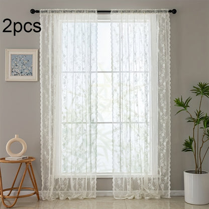 2pcs Star Lace Jacquard Woven Curtains, Semi-transparent Decorative Rod Pocket Installation Curtains For Living Room, Dining Room, Kitchen, Study, Bedroom, Hallway Home Decor