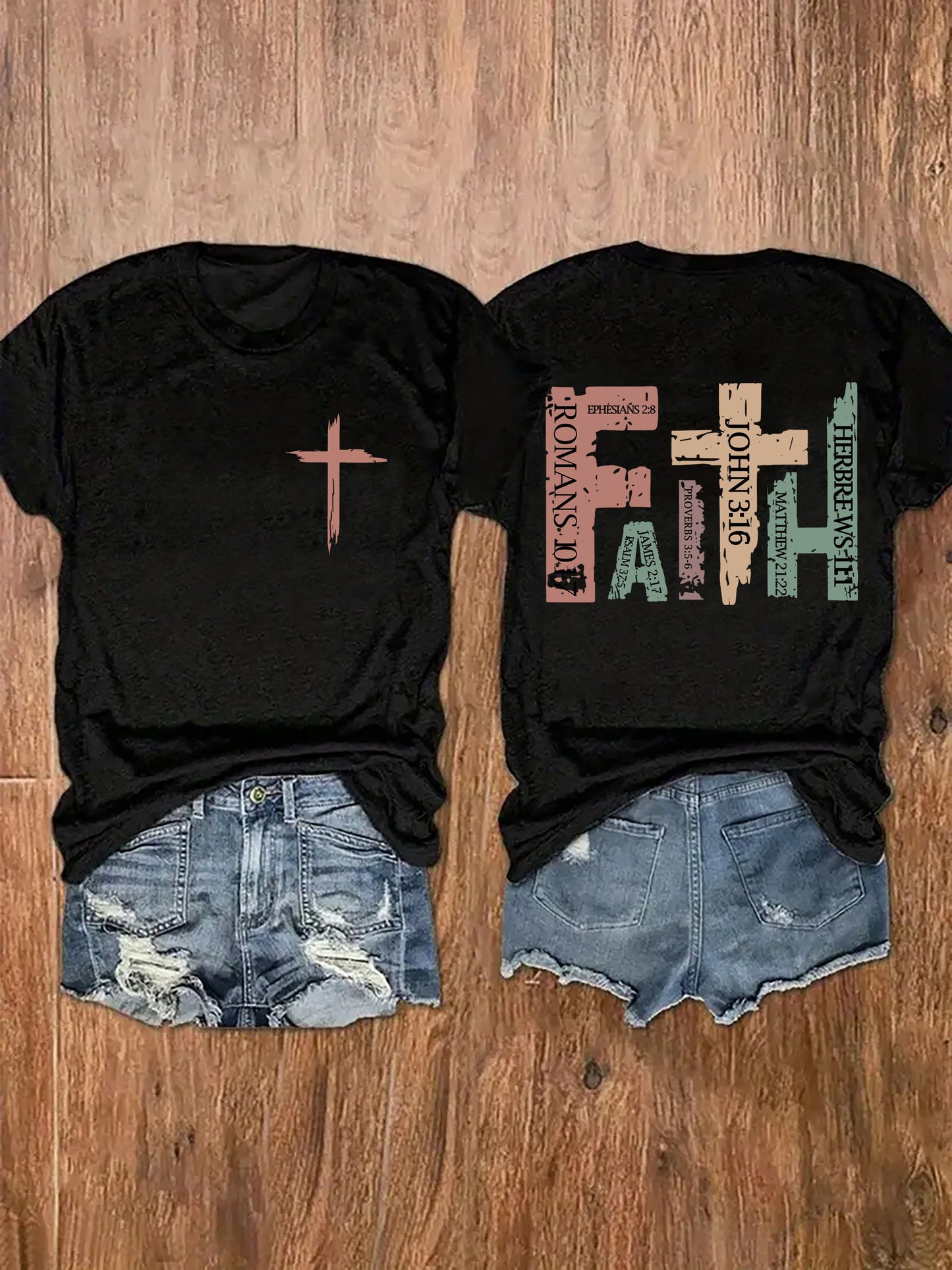 Vibrant Cross Faith Print T-shirt - Comfortable Short Sleeves for Warm Weather, Classic Crew Neck Design for a Timeless Look, Relaxed Fit Casual Top for Everyday Wear - Perfect for Warm Seasonal Occasions, Designed Exclusively for Women