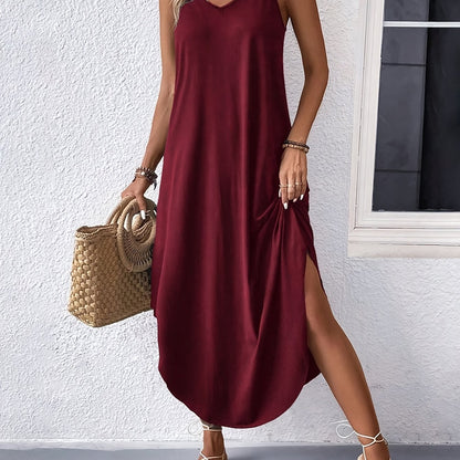 IKEARLAX Flattering Spaghetti Strap Dress - Effortlessly Chic Sleeveless Design with Curved Hem - Versatile Womens Summer Dress for Spring & Summer Seasons