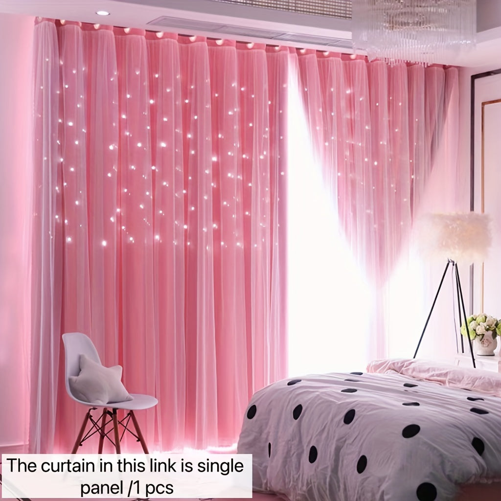 1-Panel Pink Blue Style Double-Layer Gauze Starry Sky Curtain - Panels for Living Room, Bedroom, Kitchen, Bathroom with Home Decor, Room Decor, and Insulation Function