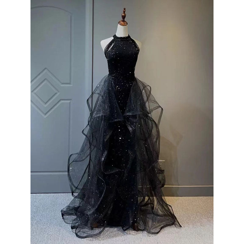 IKEARLAX  Black Evening Dress for Women  New Light Luxury Minority High-End High-End High-End Trailing Birthday Party Hosting Adult Ceremony