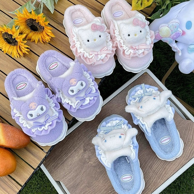 Sanrio Cartoon Cinnamoroll Babycinnamoroll Winter Cotton Slippers Female Non-Slip Thickening Thermal Student Dormitory Cute Women Plush