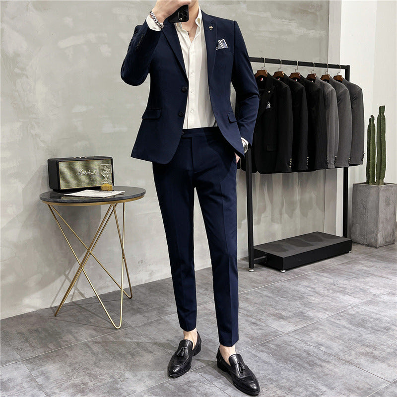 IKEARLAX  Suit Men's Two-Piece Suit Business Professional Formal Wear Small Suit Korean Slim Best Man Groom Wedding Suit Suit