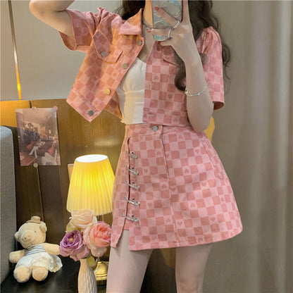 Chanel Suit Women's Summer Wear  New Design Sense Love Plaid Short Short Sleeve Jacket Two-Piece Set