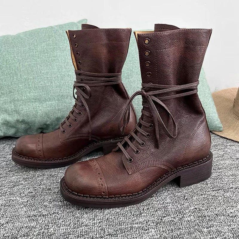 Martin Boots Women's British Style  Autumn New Short Women's Boots HOTan Station Retro Ankle Boots Genuine Leather Women's Boots