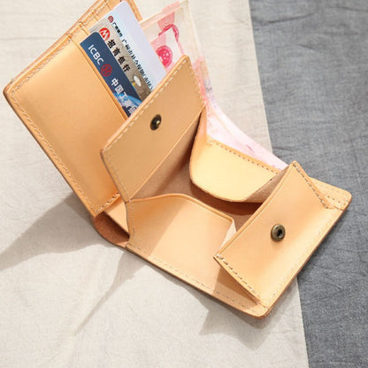 2024 New Casual Wallet Leather Mist Wax First Layer Cowhide Wallet Short Skeleton-Skin NEWn Gold Clip Exclusive for