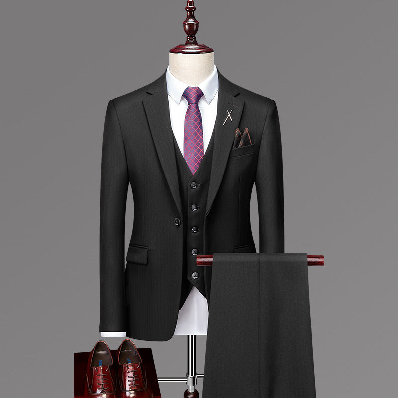 IKEARLAX  New Suit Suit Men's Three-Piece Slim-Fit Korean Wedding Dress Business Formal Wear British Plaid Suit