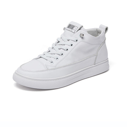 ikearlax Leather White Shoes Women's High-Top  Spring New Flat Top Layer Cowhide Leisure Slip on Board Shoes All-Matching