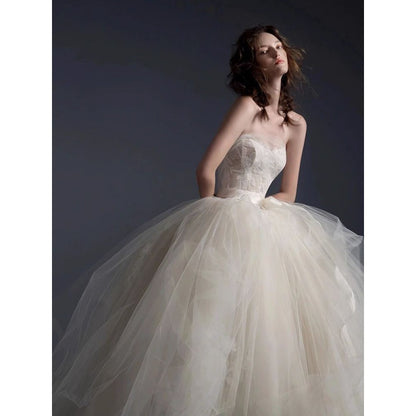 IKEARLAX  Fishtail Wedding Dress Tube Top  Light  New Bride Main Yarn Elegant Socialite Retro Fairy Small Tail Texture Hot