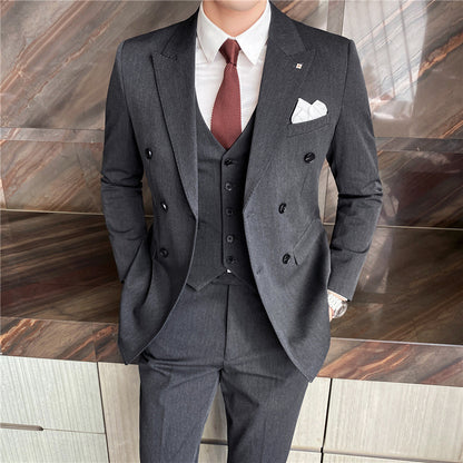 IKEARLAX  Suit Men's Business Casual Three-Piece Suit Business Clothing Suit Korean Best Man Groom Wedding Suit