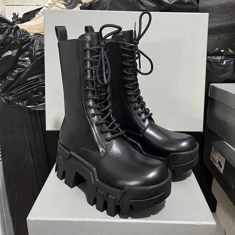 High Heel Martin Boots Women's Casual Platform Lace up Increased Gear Tank Boots Niche Booties Vintage Bulldozer Boots