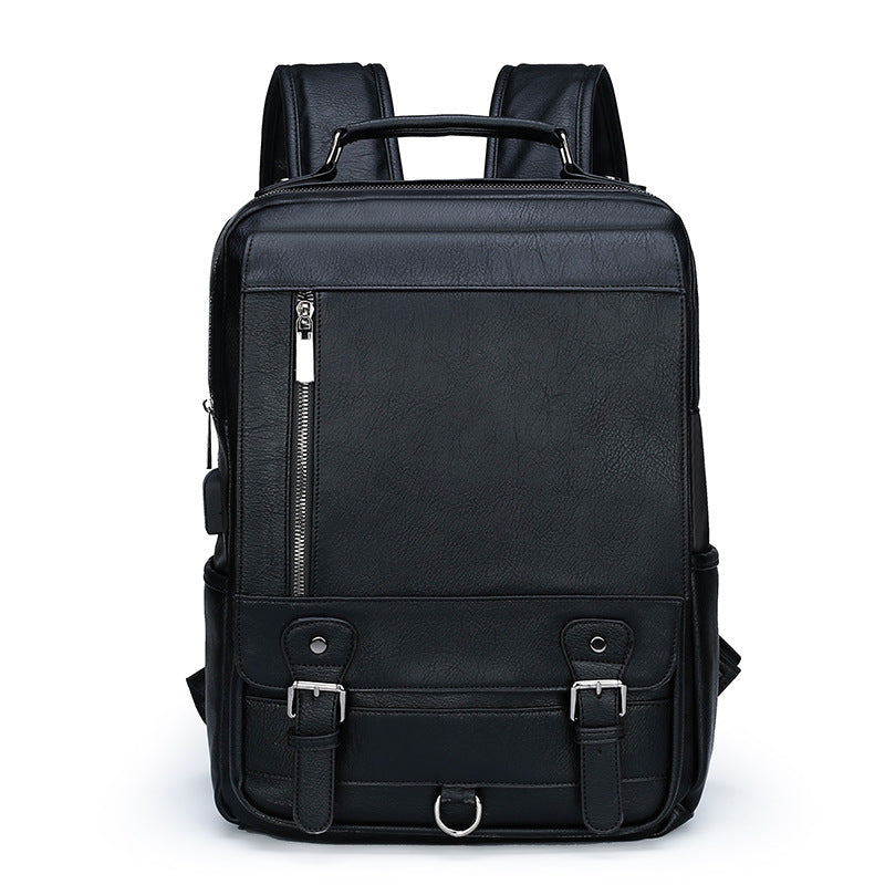 Men's Leather Bag New Large Capacity Men's USB Charging Backpack Computer Bag Travel Backpack Cross-Border Leather Bag Men