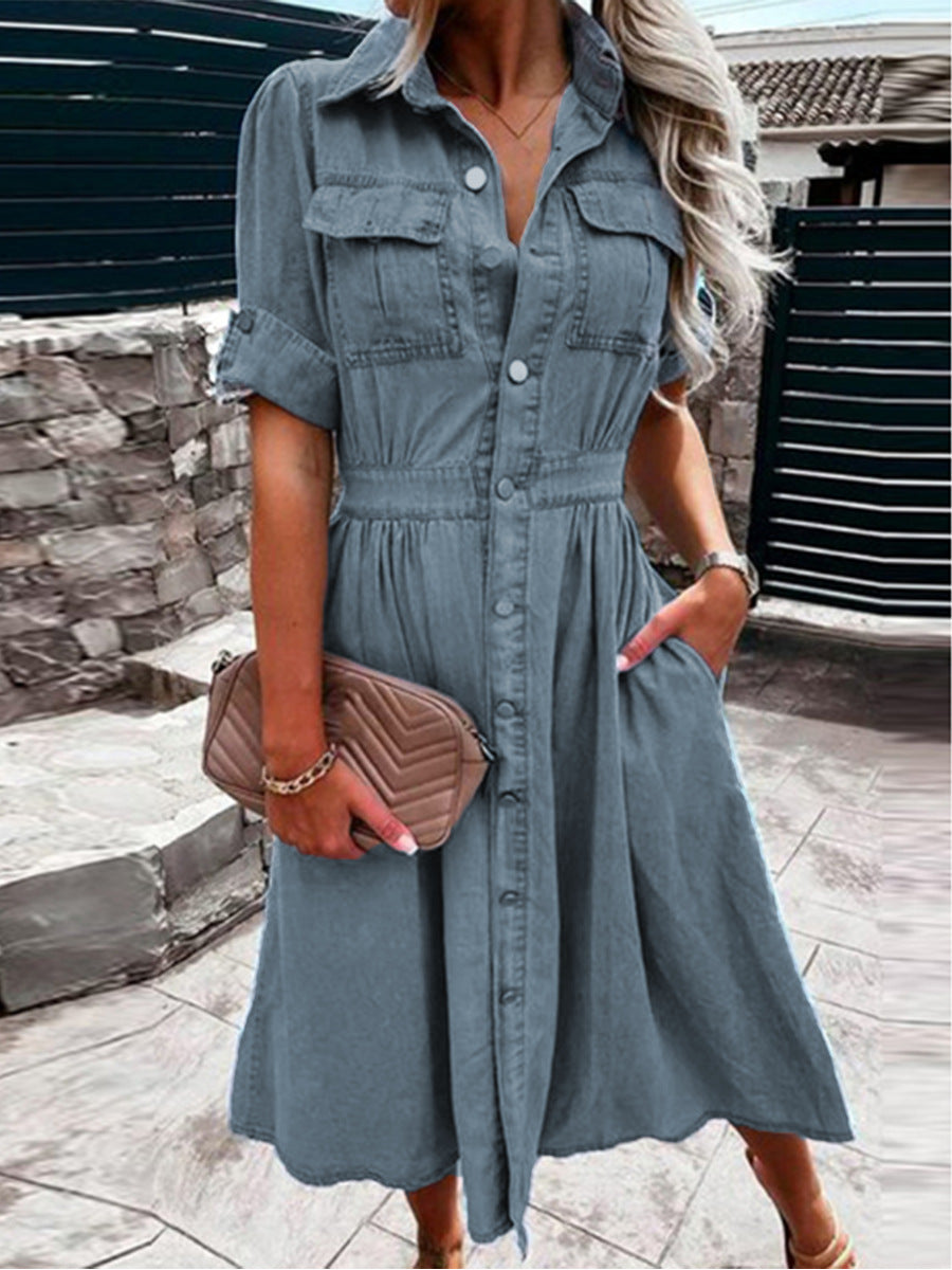 ikearlax Independent Station  New HOTan and NEWn Lapel Breasted Slim Slimming Temperament Denim Dress