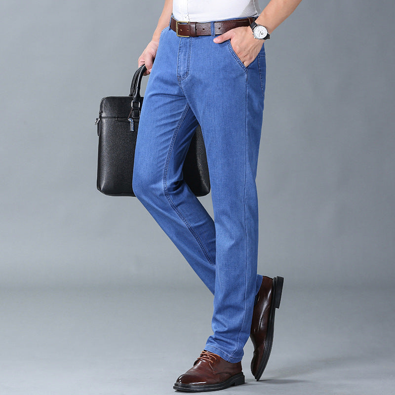 High-End Summer Ultra-Thin Lyocell Jeans Men's High Quality Stretch Business Men's Straight All-Matching Jeans Casual