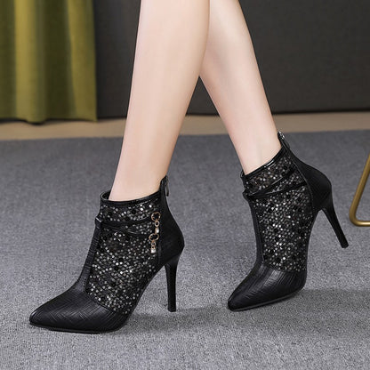 Pointed Toe Hollow Mesh Boots  Spring and Summer New HOTan and NEWn plus Size High Heel Stiletto Heel Women Classy Stilettos Mesh Breathable