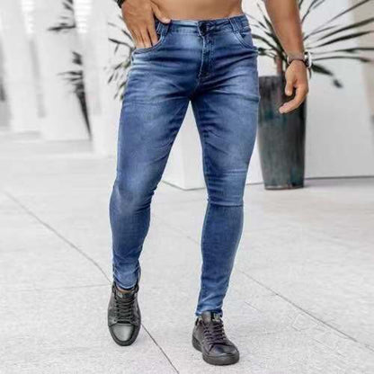 European and American  New Denim Men's Pants  Ins Fashion Black Slim High Waist Denim Skinny Pants Men