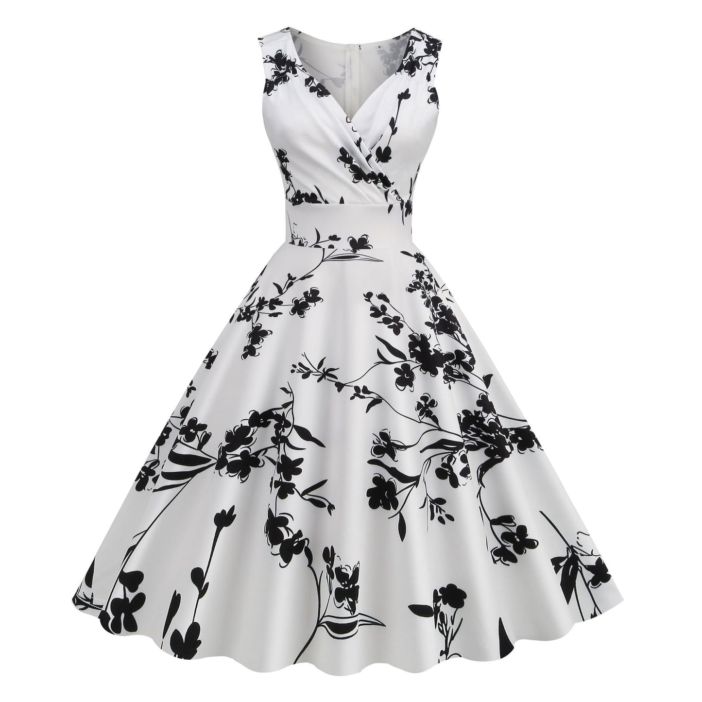 ikearlax Cross-Border  Women's New 50 S60s Hepburn Style Vintage Printing Dress Floral Dress