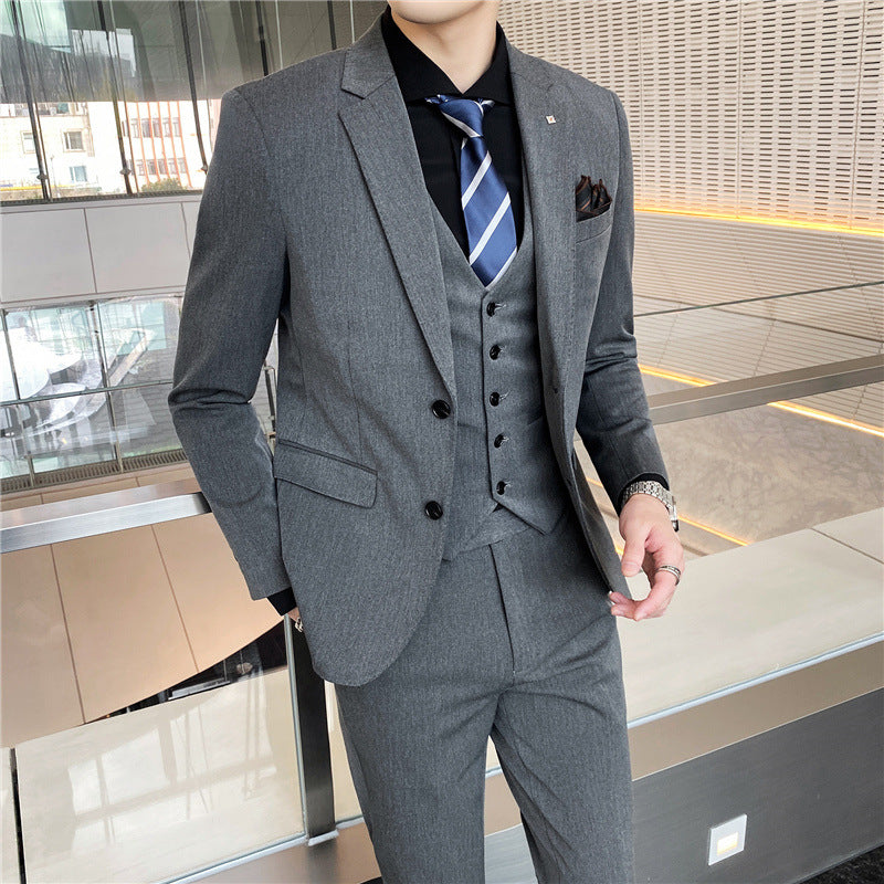 IKEARLAX  Suit Men's Business Casual Three-Piece Suit Business Clothing Suit Korean Best Man Groom Wedding Suit