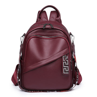 Cross-Border Soft Leather Women's Pu Backpack Pure Color All-Matching Waterproof Backpack High-Grade Soft Leather Women's Bag Wholesale