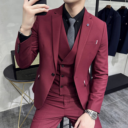 IKEARLAX  New British Style Suit Men's Suit Slim Fit Small Business Suit Business Formal Wear with Groom Wedding Suit Leisure Suit