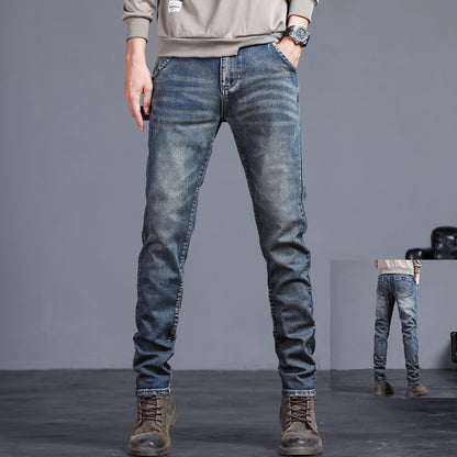 New Men's Jeans Men's Loose Skinny Japanese Elastic Spring and Autumn Casual Pants Men's Belt Fashionable Trousers