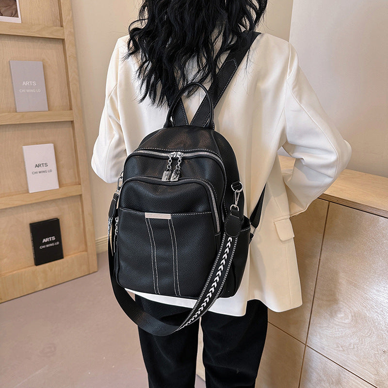 New Solid Color Soft Leather High-Grade Backpack Fashion Trendy Lightweight Multipurpose Women Bag Casual Shoulder Fashion Bag Cross-Border