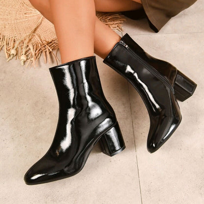 High-Heel Boots Women's  Autumn New Square Head Side Zipper Mid-Calf HOTan and NEWn 4142boots Fashionable Chunky Heel