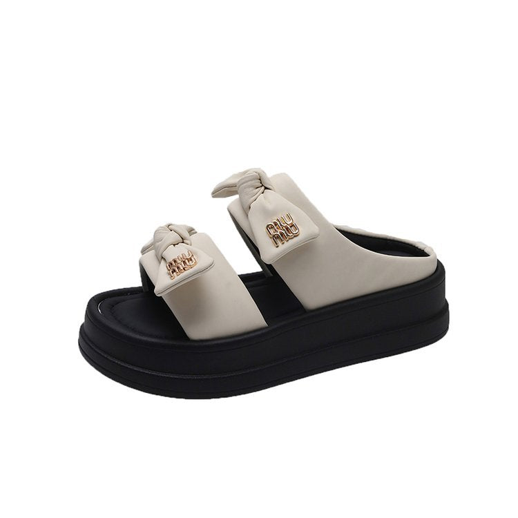 Summer All-Match Platform Platform Small Women's Shoes Flip-Flops Open Toe Slippers Bowknot Beautiful Slippers for Women