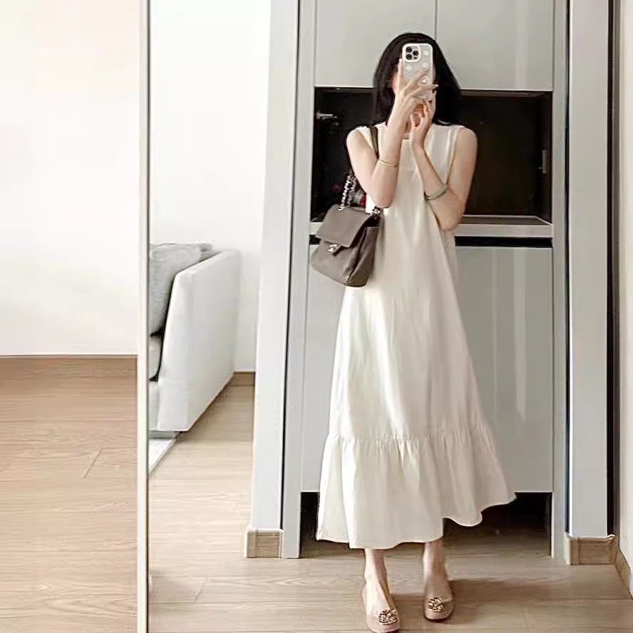 IKEARLAX  Summer Tea Break  Gentle Adult Lady like Woman Style Sleeveless Long Skirt High Sense Elegant White Slimming Vest Dress