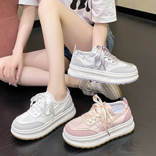 ikearlax Platform Casual Shoes Women's Summer New Fashion Satin Breathable Thin and All-Matching White Shoes Sports Board Shoes German Training Shoes