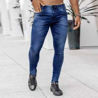 European and American  New Denim Men's Pants  Ins Fashion Black Slim High Waist Denim Skinny Pants Men