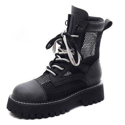 Martin Boots Summer Thin Women's  New Leather Short Boots Breathable Mesh Boots Women's Hollow-out Mesh Boots Summer