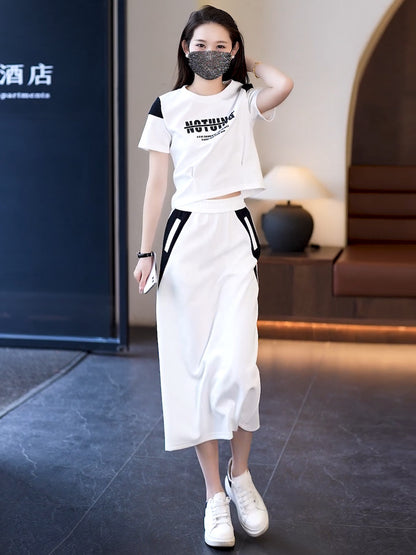 Fashion Casual Style Suit Women's Summer Commute Simple Short-Sleeved T-shirt Skirt Two-Piece Set  Summer Wear Suit Suit