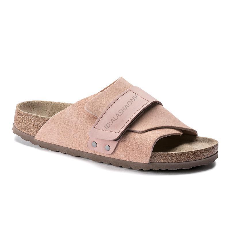 Full Cowhide Birkenstock Non-Slip Velvet Velcro Men's and Women's Same Style Boken Cork Sole One-Word Sandals Women's Outer Wear