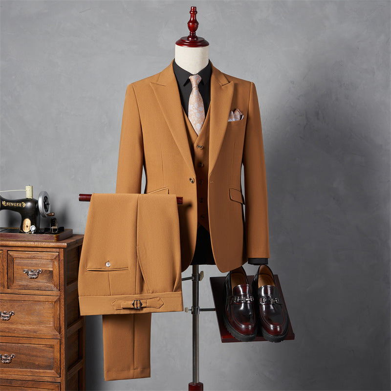 IKEARLAX  Suit Suit Men's Three-Piece Suit Trendy Korean Slim Fit Business Casual Small Suit Coat Groom Wedding Suit