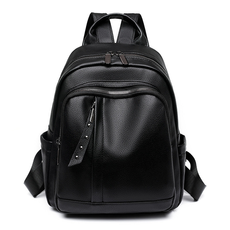 Cross-Border Soft Leather Women's Pu Backpack Pure Color All-Matching Waterproof Backpack High-Grade Soft Leather Women's Bag Wholesale