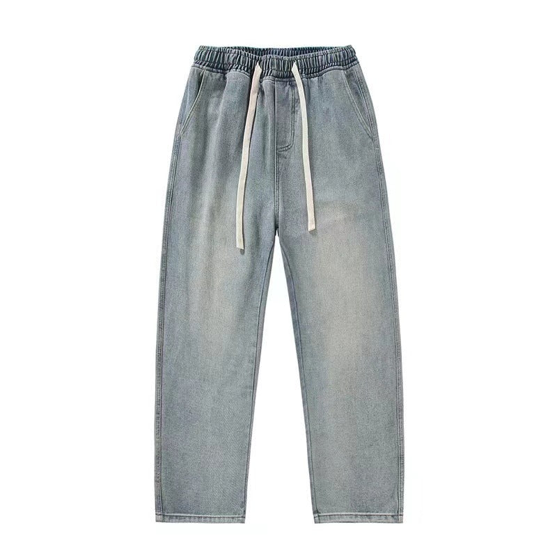 Kj63 Jeans American High Street Retro Washed Jeans Men's Thin Hong Kong Style Loose Straight Drooping Wide Leg Pants Fashion