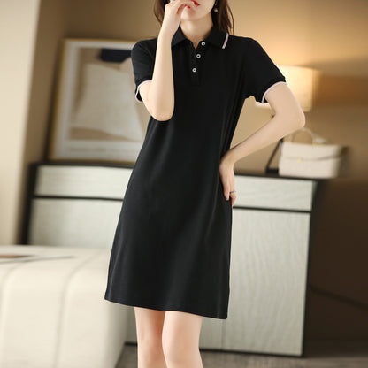 IKEARLAX Polo Collar Mid-Length Dress Women's Summer New Casual All-Matching A- line Skirt Simple Elegant Thin Lapels Skirt