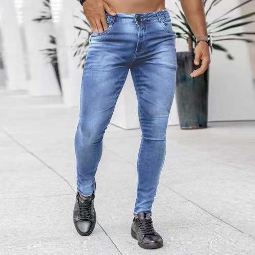 European and American  New Denim Men's Pants  Ins Fashion Black Slim High Waist Denim Skinny Pants Men